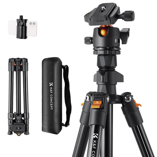 Kamerastativ Aluminium 163cm 2-in-1 mit Handyhalterung, 1,15kg