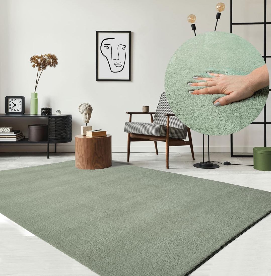 Teppich Felloptik Kurzflor waschbar Anti-Rutsch Grün 240x340 cm
