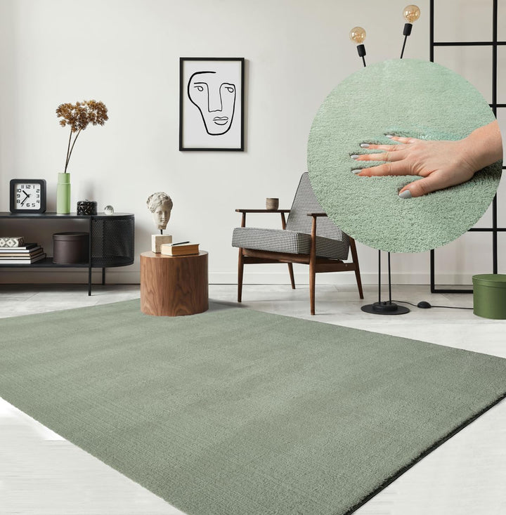 Teppich Felloptik Kurzflor waschbar Anti-Rutsch Grün 240x340 cm