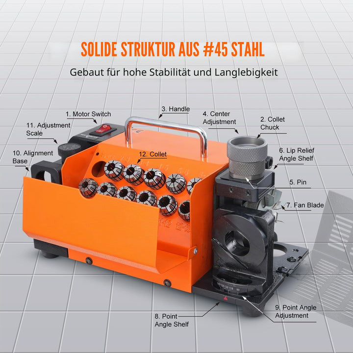 Bohrerschärfmaschine 120W 3–13mm Spitzenwinkel 95–135° mit 2 Schleifscheiben - Bild 6