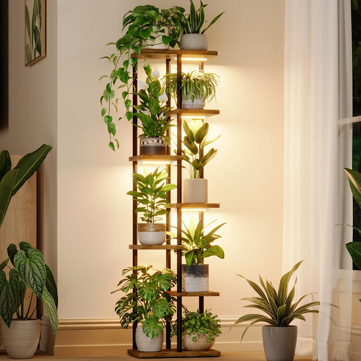 Pflanzenregal mit Pflanzenlampen 7 Etagen Holz Metall Indoor