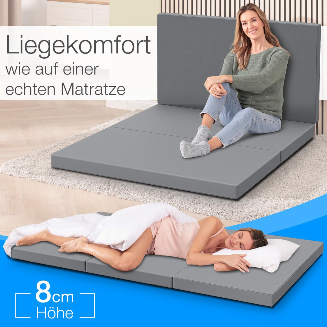 Klappmatratze 120x200 cm 8 cm Höhe Polyester-Bezug waschbar grau - Bild 8