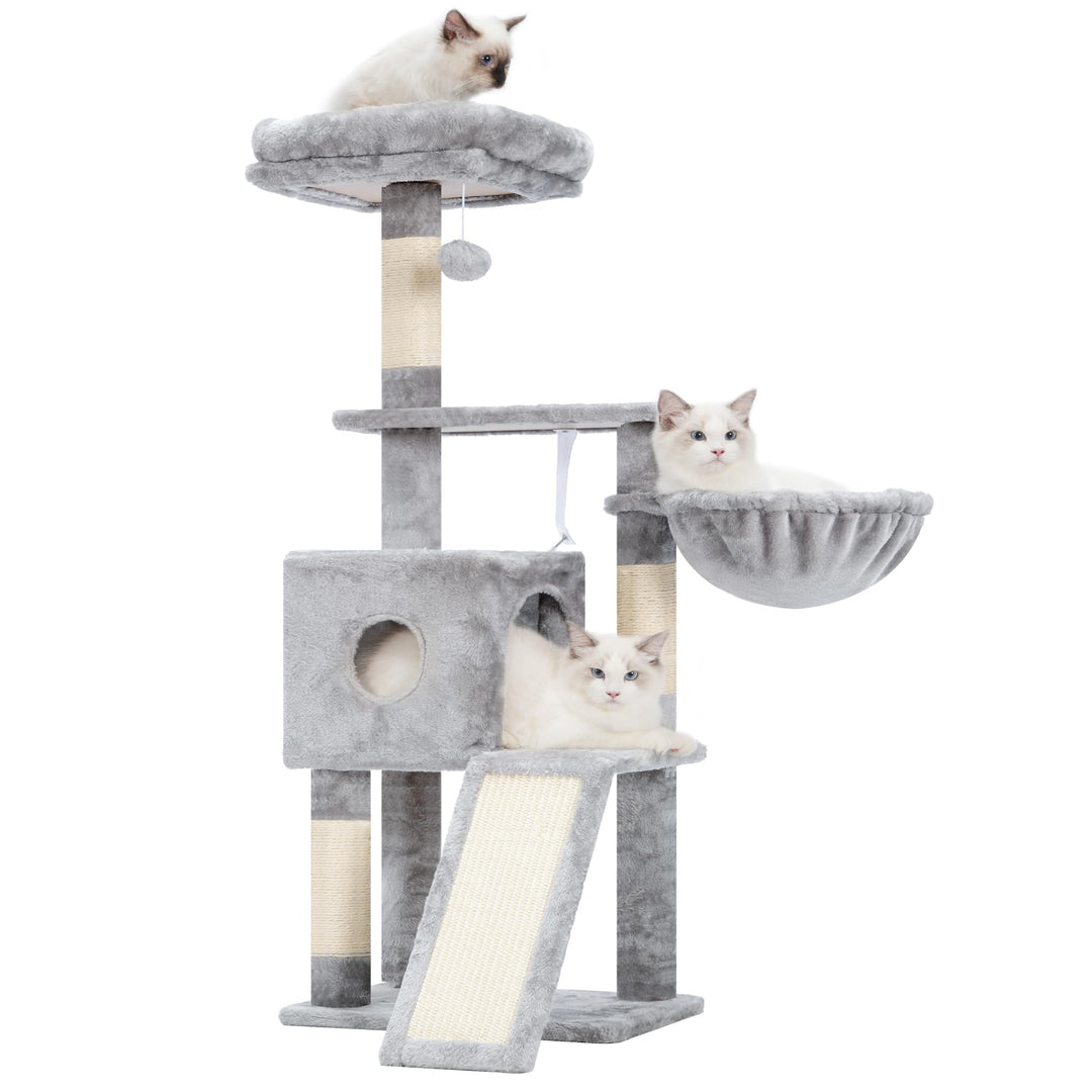 Kratzbaum mehrstöckig mit Höhle, Korb und Sisalsäulen für Katzen