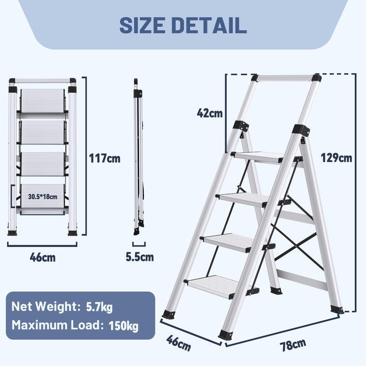 Trittleiter 4 Stufen klappbar Aluminium mit ausziehbarem Handlauf - Bild 5