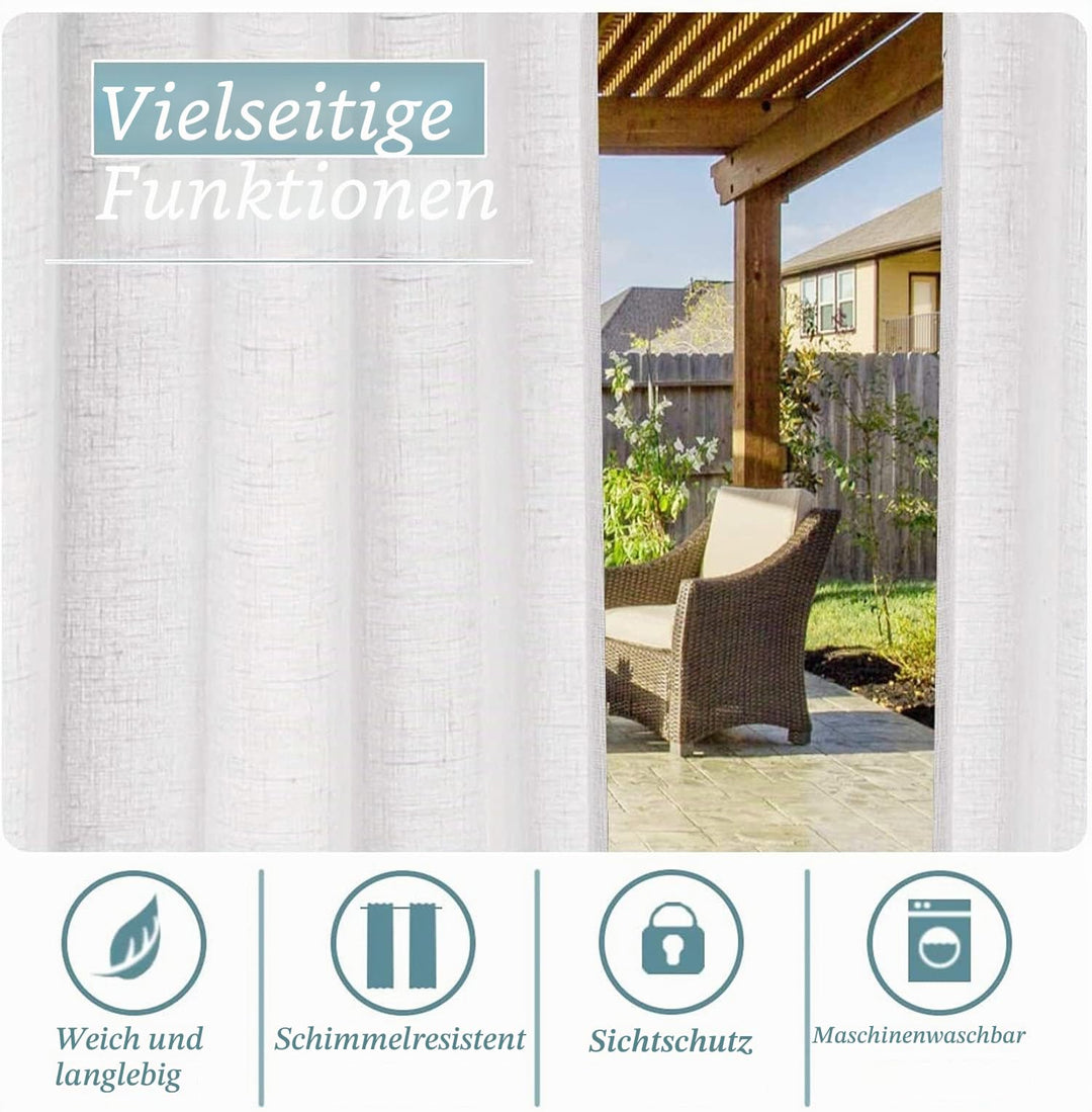 Outdoor-Vorhänge Leinen wasserdicht 132x240 cm 2er-Set Weiss - Bild 5