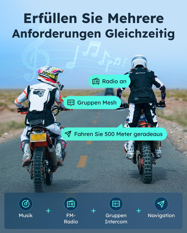 Motorrad Bluetooth Headset Mesh 8 Fahrer 8 km Reichweite IPX7 - Bild 7