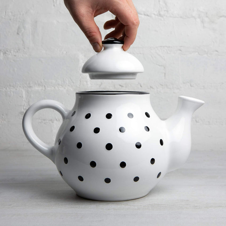 Teekanne Keramik 1,7 Liter Weiss Schwarz Polka Dots handgemacht - Bild 5