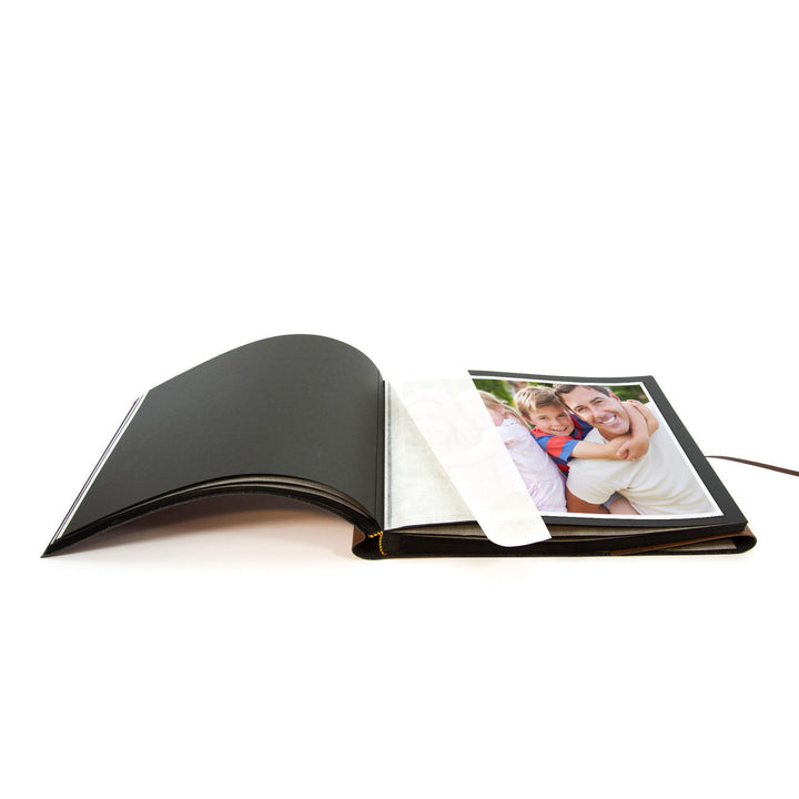 Fotoalbum recyceltes Leder A4 Querformat 30 schwarze Seiten Hellbraun - Bild 5