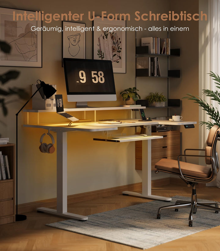 Schreibtisch elektrisch höhenverstellbar 140x74 cm mit Monitorständer