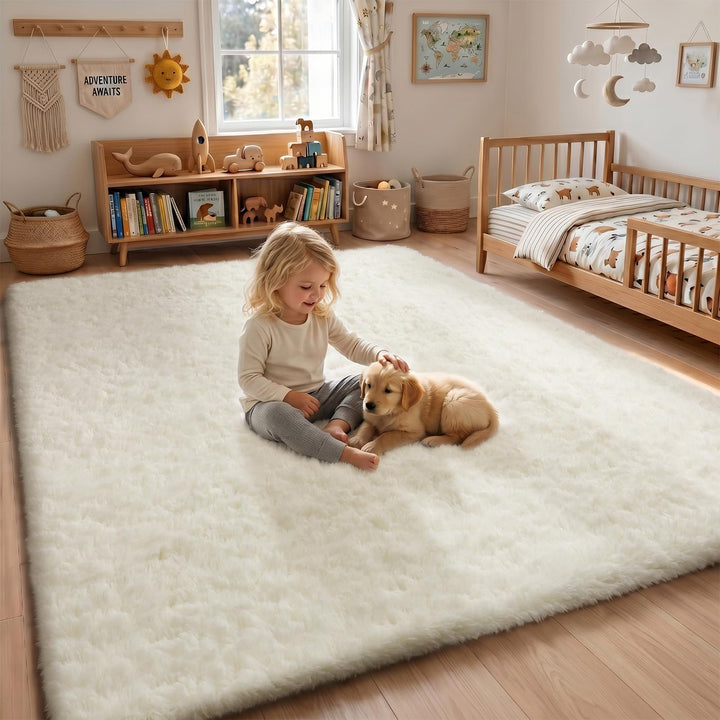Hochflor Teppich Creme 160x230 cm flauschig weich rutschfest - Bild 9