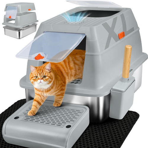 Katzentoilette Edelstahl XL geschlossen mit Deckel 60x40x40 cm