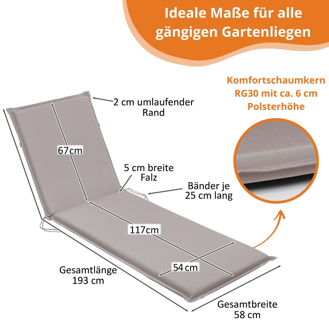 Gartenliegen-Auflage Polyester Mikrofaser 190x58 cm Taupe - Bild 5