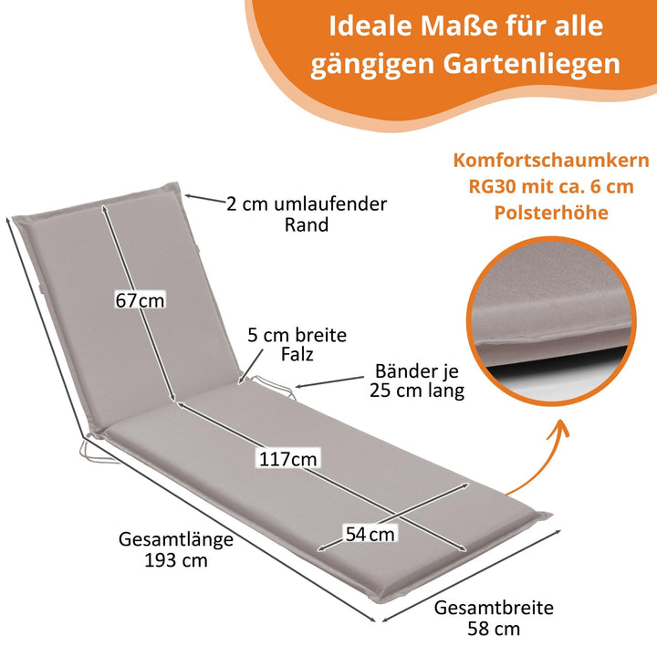 Gartenliegen-Auflage Polyester Mikrofaser 190x58 cm Taupe - Bild 5
