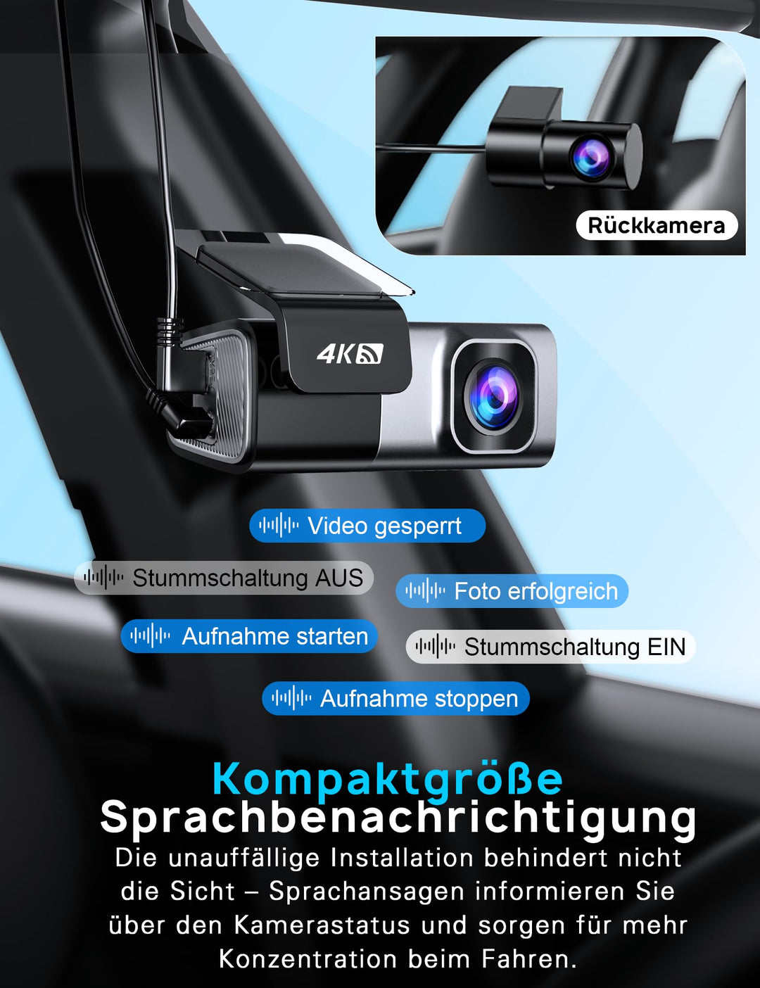 Dashcam vorne hinten 4K+1080P mit 5GHz WiFi und 32GB SD-Karte - Bild 8