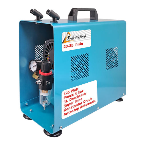 Airbrush Kompressor ölfrei 150W 3L Tank mit Autostop leise 47dB