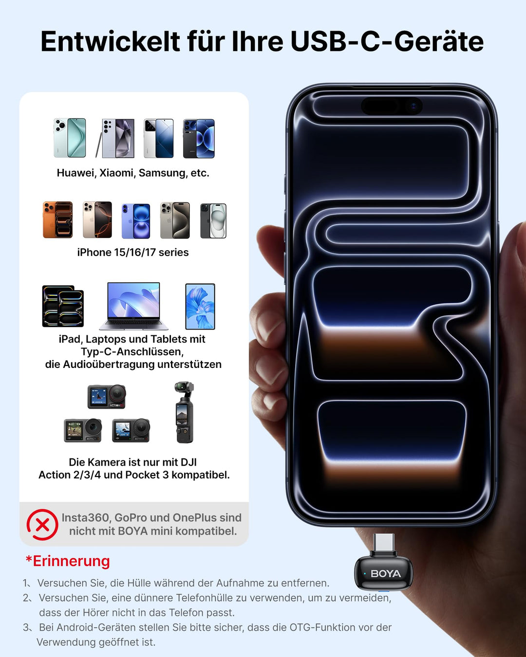 Kabelloses Lavalier Mikrofon USB-C &amp; Lightning 48kHz/24Bit für Smartphone - Bild 9