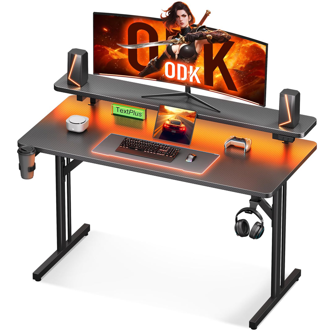 Gaming Schreibtisch mit LED-Lichtleiste 100 cm Carbon-Optik