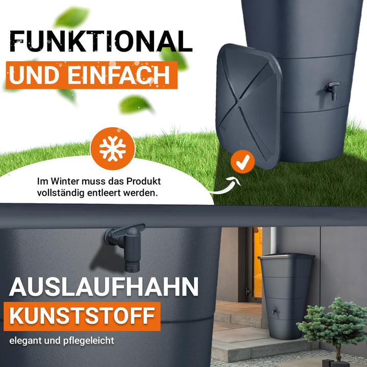 Regentonne eckig 200 Liter Graphite Grey mit Deckel und Hahn - Bild 6