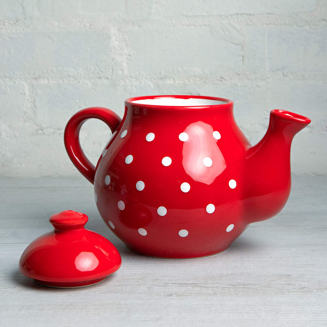Teekanne Keramik 1,7 L Rot-Weiss Polka Dots handgemacht für 4-6 Tassen - Bild 6
