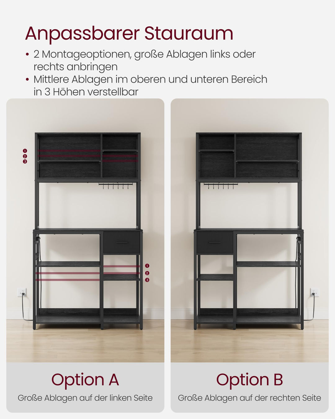 Küchenregal mit Steckdosenleiste 4-fach 40x100x180 cm anthrazit - Bild 6