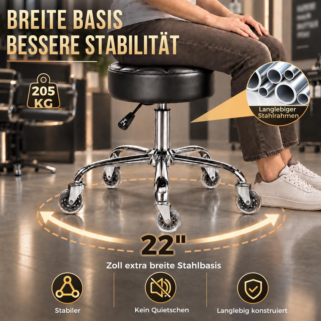 Rollhocker höhenverstellbar PU-Leder Metallrollen 51–66 cm - Bild 6