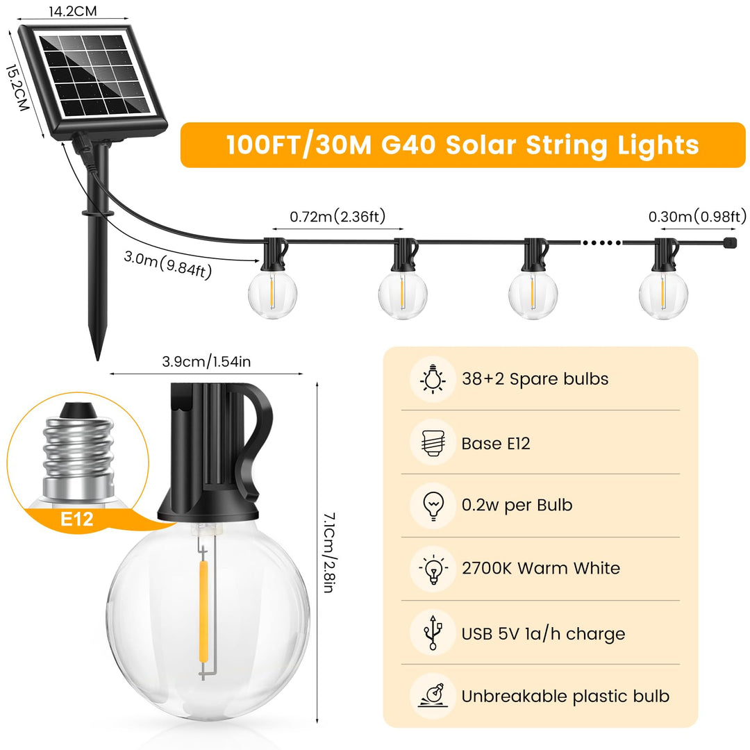 Solar Lichterkette Aussen 30m 40 LED warmweiss dimmbar mit Fernbedienung - Bild 7