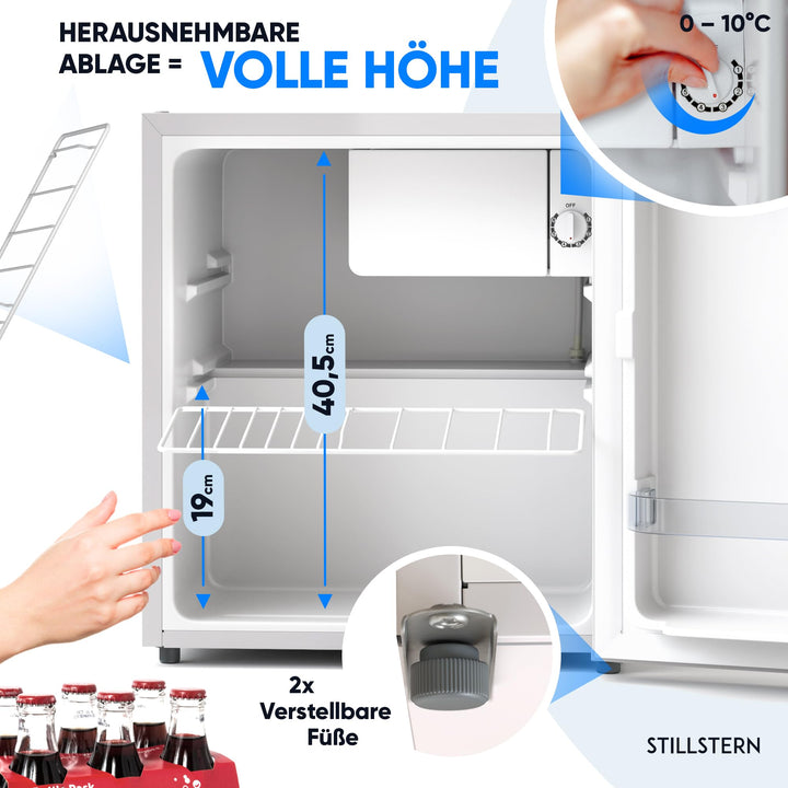 Mini-Kühlschrank 45L mit Frostfach, Schloss &amp; Abtauautomatik, Weiss - Bild 6