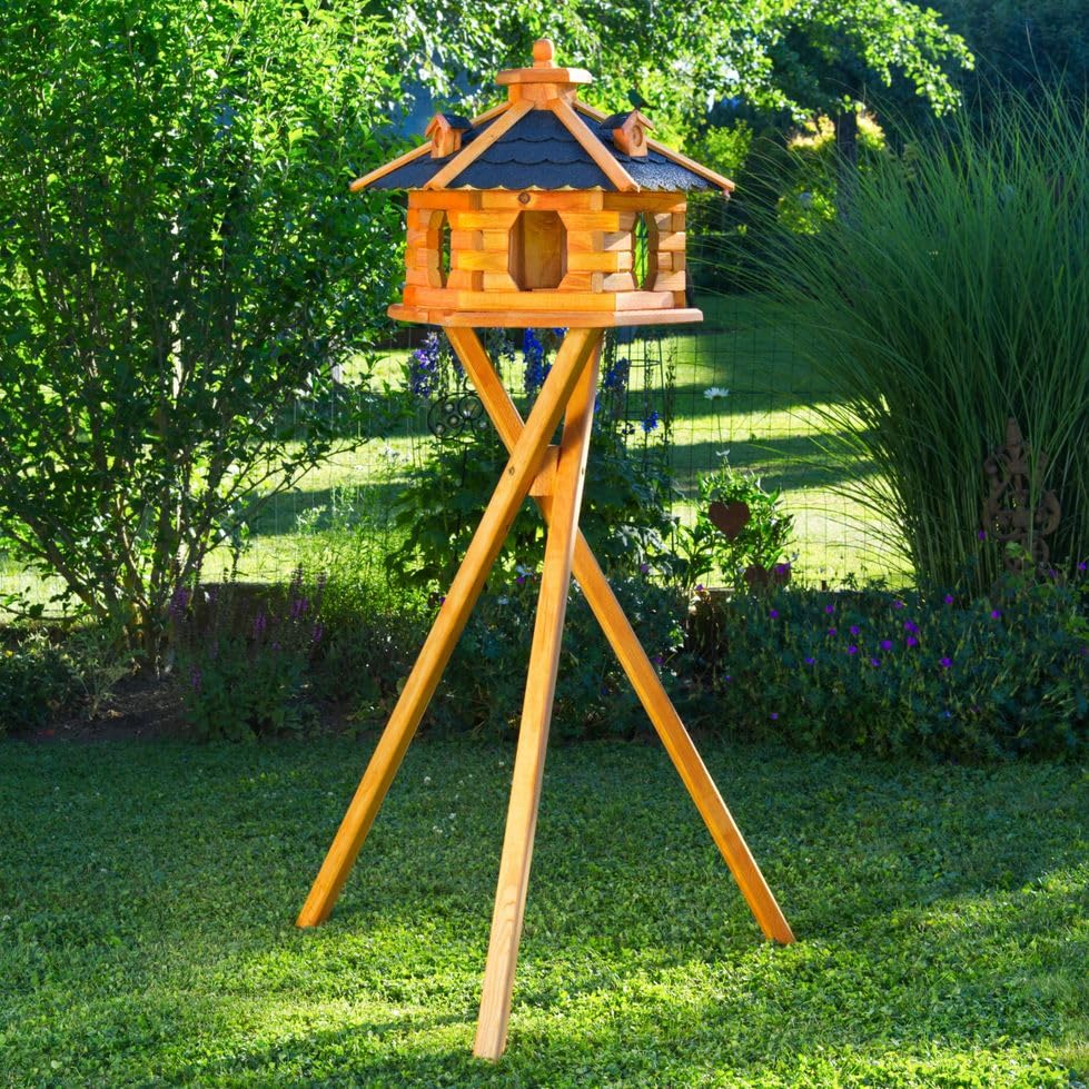 Vogelhaus mit Ständer Bitumendach Futtersilo Garten Größe L