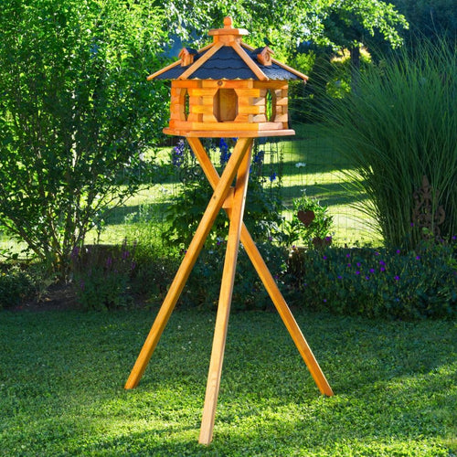 Vogelhaus mit Ständer Bitumendach Futtersilo Garten Größe L