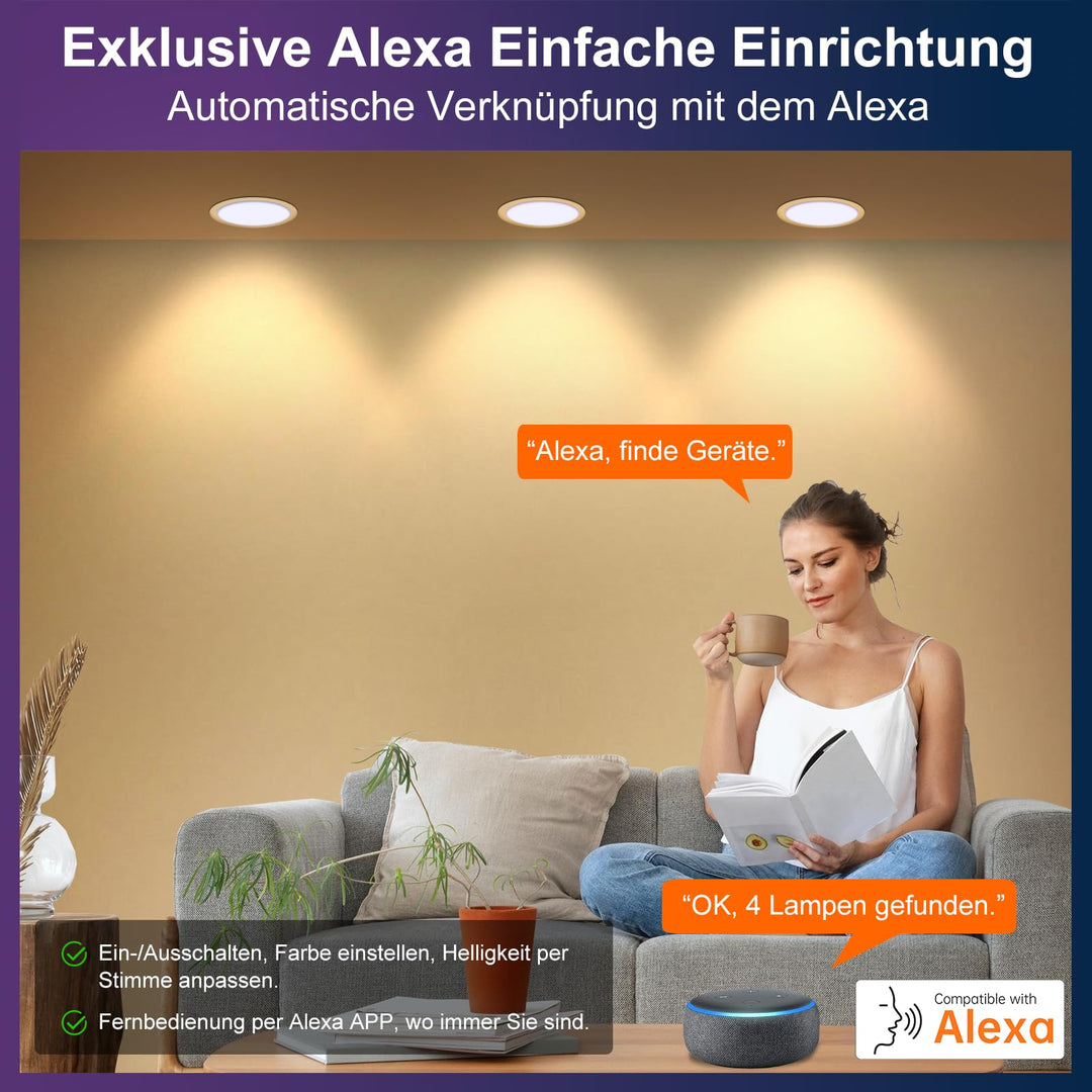 LED Einbaustrahler RGB Smart 10W 1000lm per App &amp; Alexa steuerbar 4er-Set - Bild 2