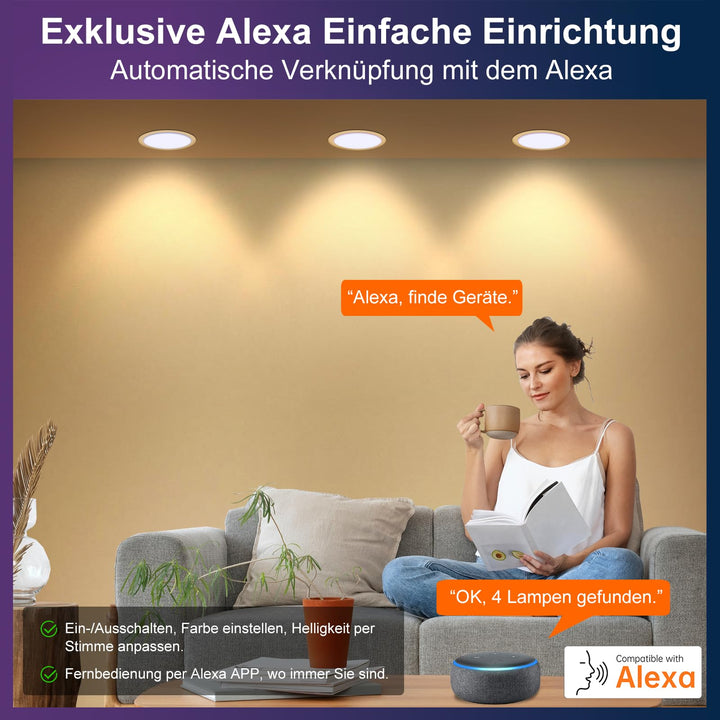 LED Einbaustrahler RGB Smart 10W 1000lm per App &amp; Alexa steuerbar 4er-Set - Bild 2