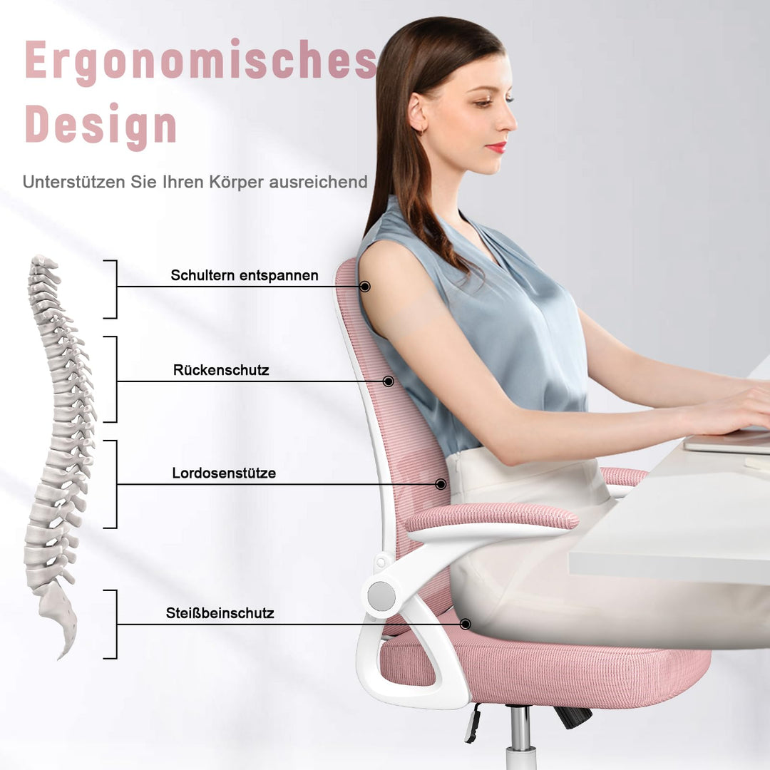 Bürostuhl Ergonomisch Netz Lordosenstütze 360° Rosa - Bild 2