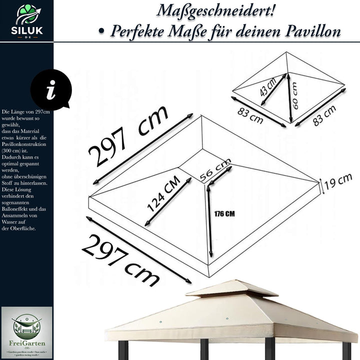 Ersatzdach Pavillon 3x3m Panama PVC Soft 370g/m² wasserabweisend Beige - Bild 2