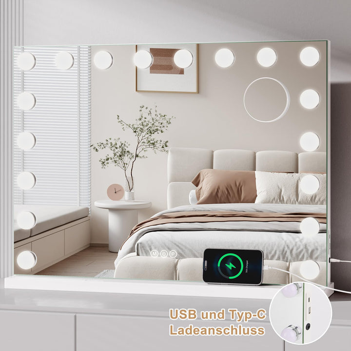 Schminkspiegel mit Beleuchtung 80x60 cm 18 LED 3 Lichtfarben Touch - Bild 2