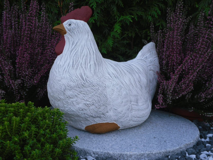 Steinguss Hahn und Huhn 2er Set Weiß Patina Gartenfigur - Bild 3