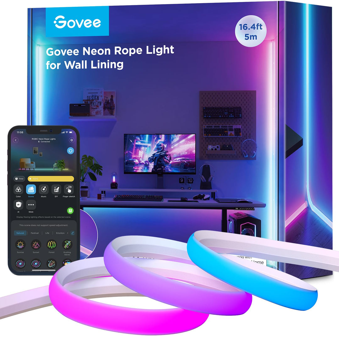 Neon LED Streifen RGBIC Sockelleiste 5m mit App &amp; Sprachsteuerung