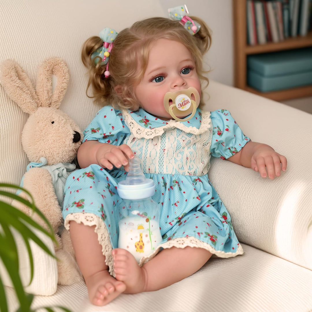 Reborn Babypuppe 45 cm Mädchen mit Stoffkörper blondes Haar - Bild 3