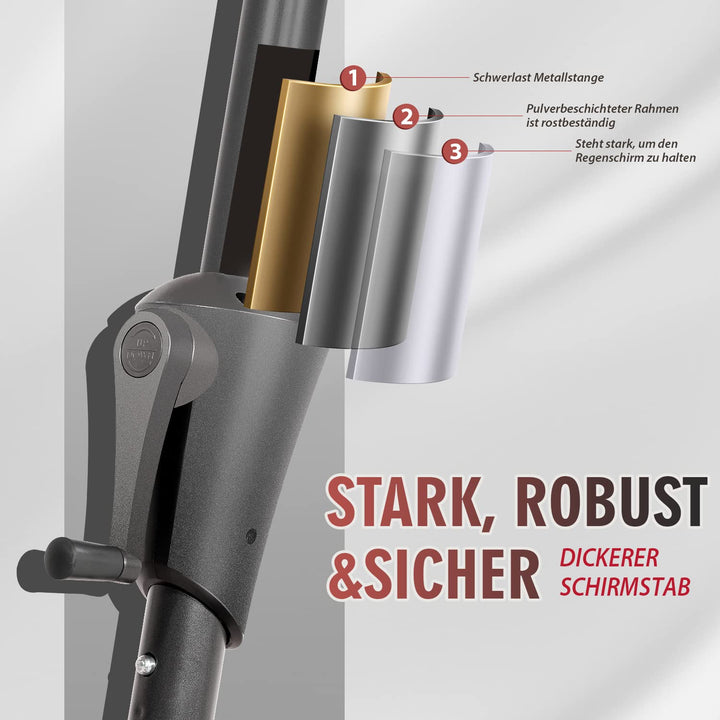 Sonnenschirm 270 cm rund mit Kurbel und Neigungsfunktion UPF 50+ - Bild 3