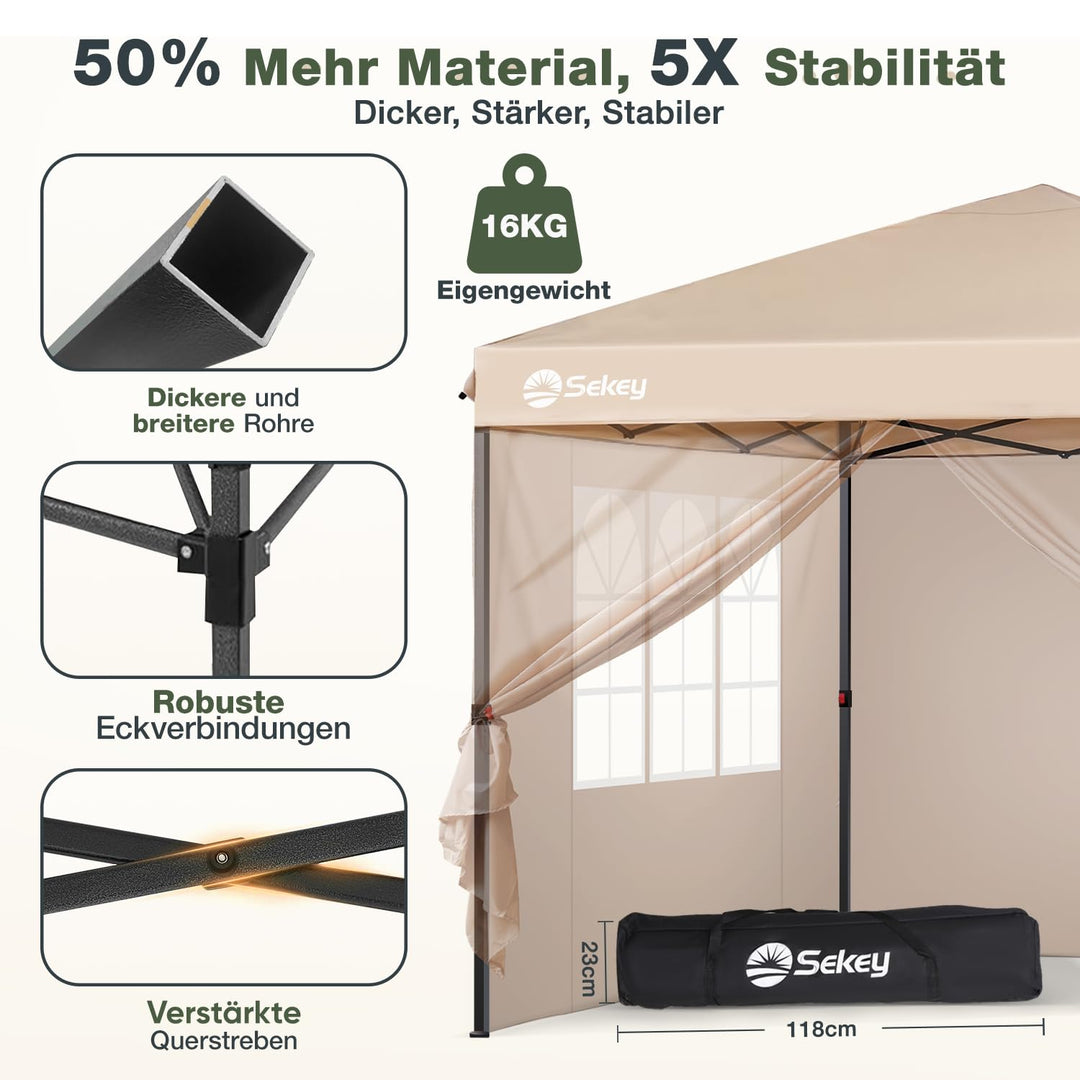 Faltpavillon 3x3 m Pop-Up mit 4 Seitenwänden 420D Oxford khaki - Bild 3