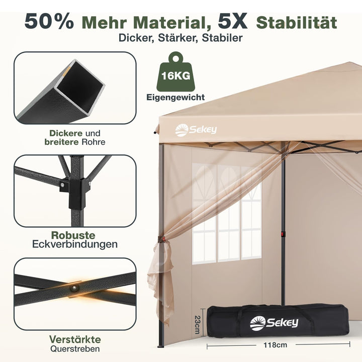 Faltpavillon 3x3 m Pop-Up mit 4 Seitenwänden 420D Oxford khaki - Bild 3