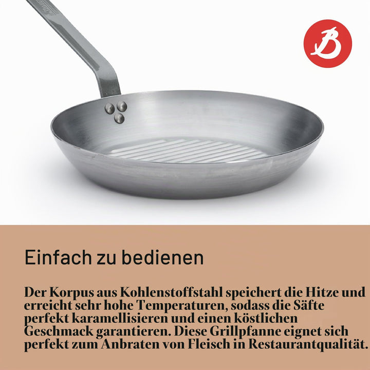 Grillpfanne Stahlblech 32 cm Induktion Lyoner Schliff - Bild 5