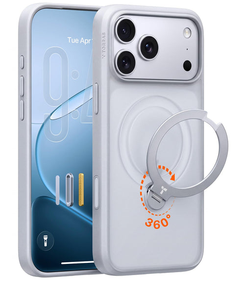 iPhone 17 Pro Hülle mit 360° Ständer MagSafe-kompatibel Silbergrau