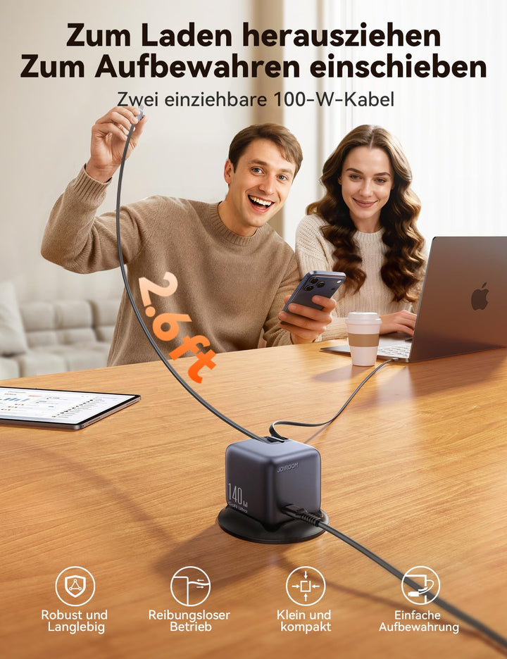 GaN Ladestation 140W 5-in-1 mit 2 einziehbaren USB-C-Kabeln LCD - Bild 4