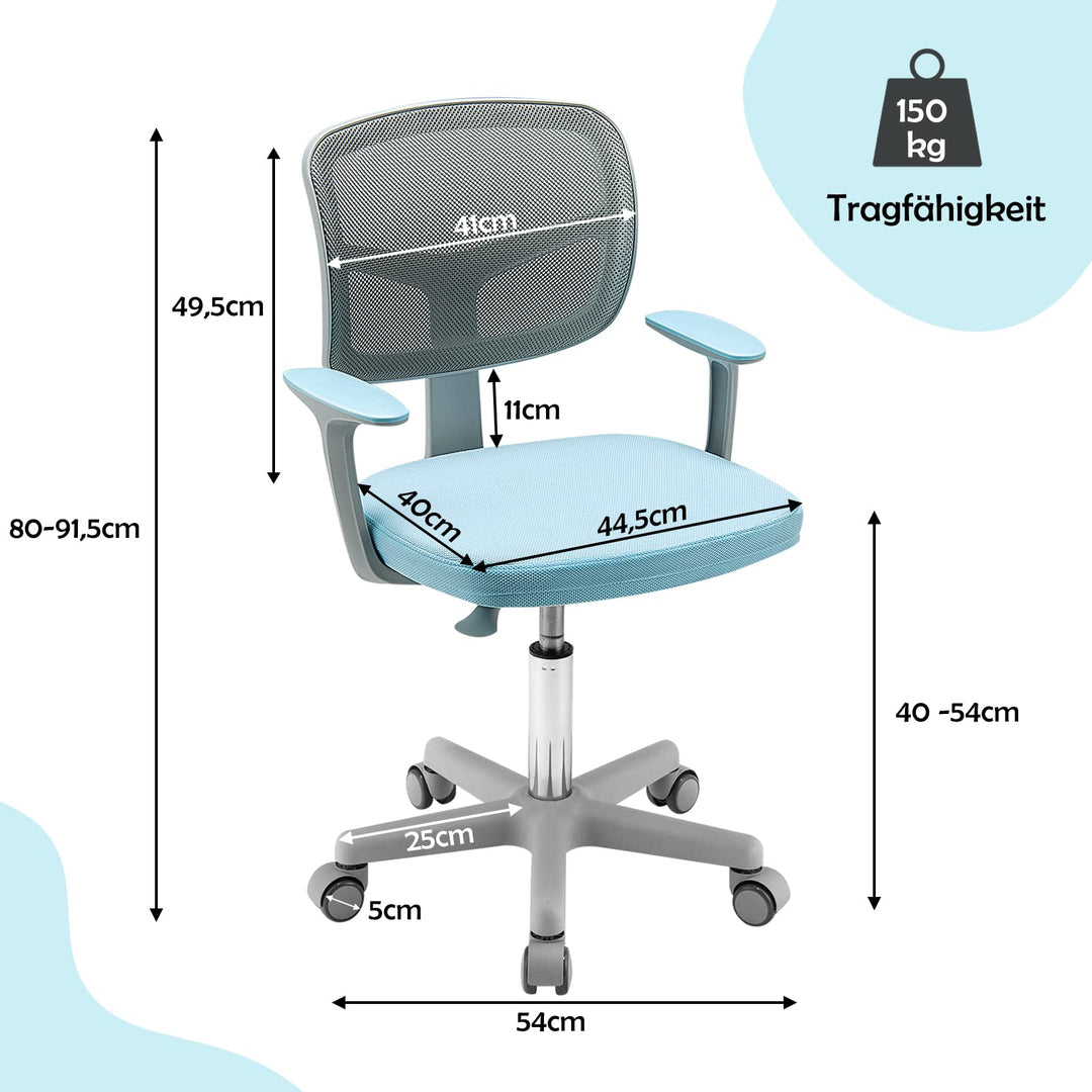 Kinderschreibtischstuhl höhenverstellbar 40-54 cm Sitz drehbar Blau - Bild 6