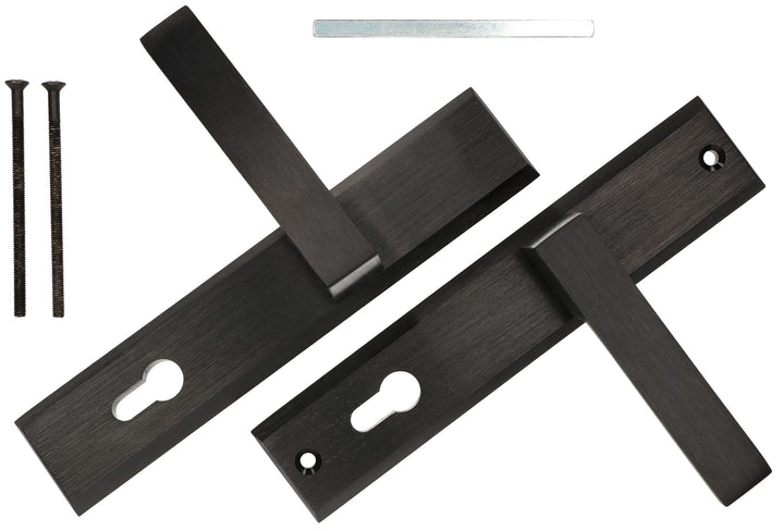 Türdrückerset Langschild 72mm Zamak Schwarz Matt für Innen+Aussen