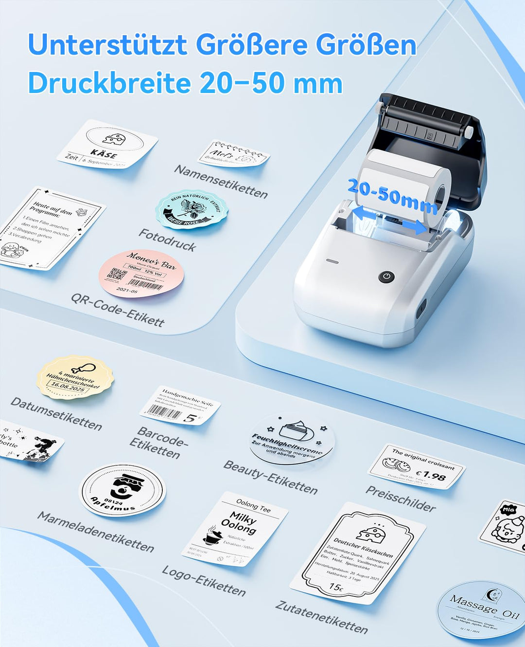 Etikettendrucker Thermodruck Bluetooth 50mm mit 3 Etikettenrollen - Bild 6