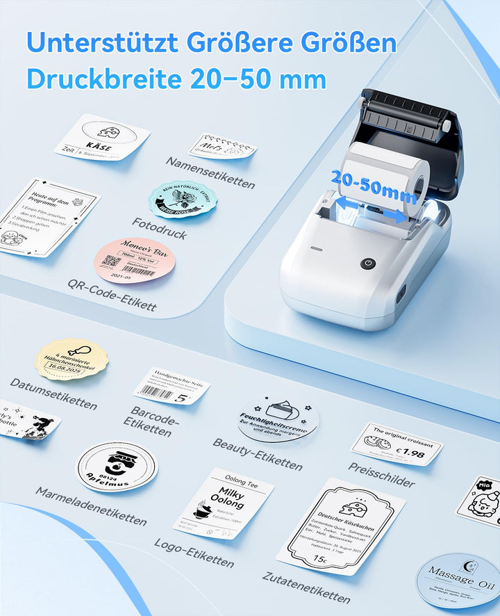 Etikettendrucker Thermodruck Bluetooth 50mm mit 3 Etikettenrollen - Bild 6
