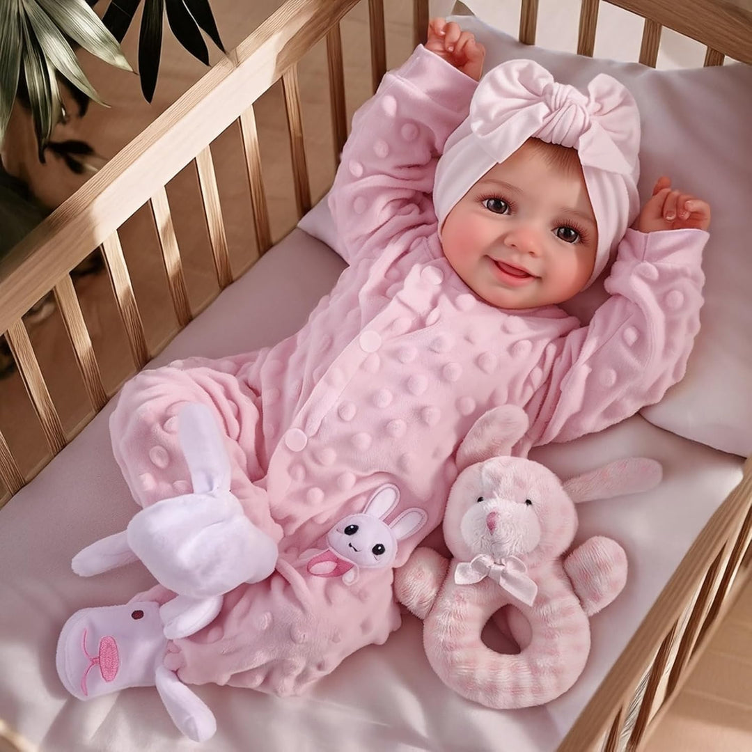 Reborn Puppe Mädchen 17 Zoll Vinyl lebensecht mit Polka-Dot-Outfit