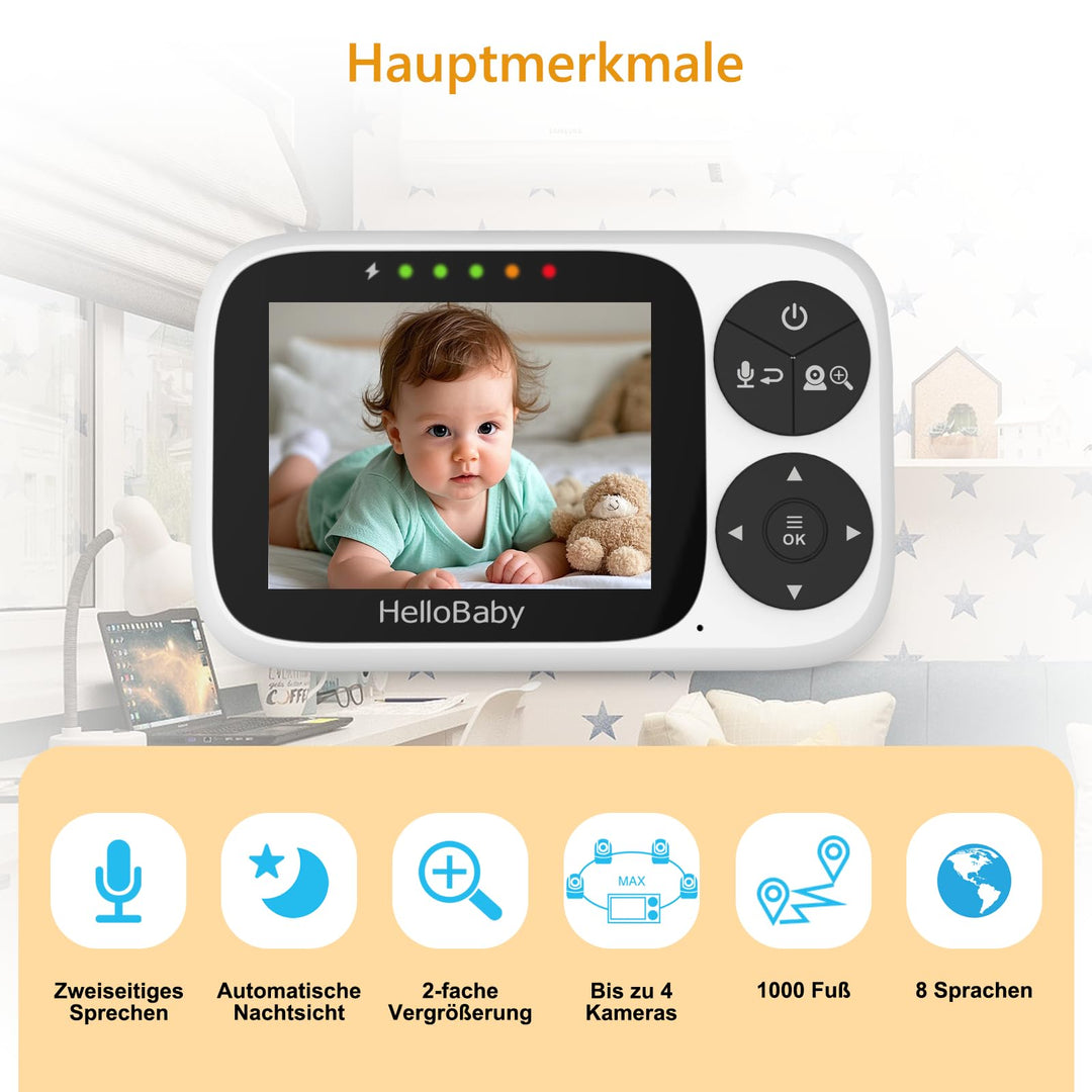 Babyphone mit Kamera 3,2-Zoll-IPS-Display ohne WLAN Nachtsicht - Bild 2