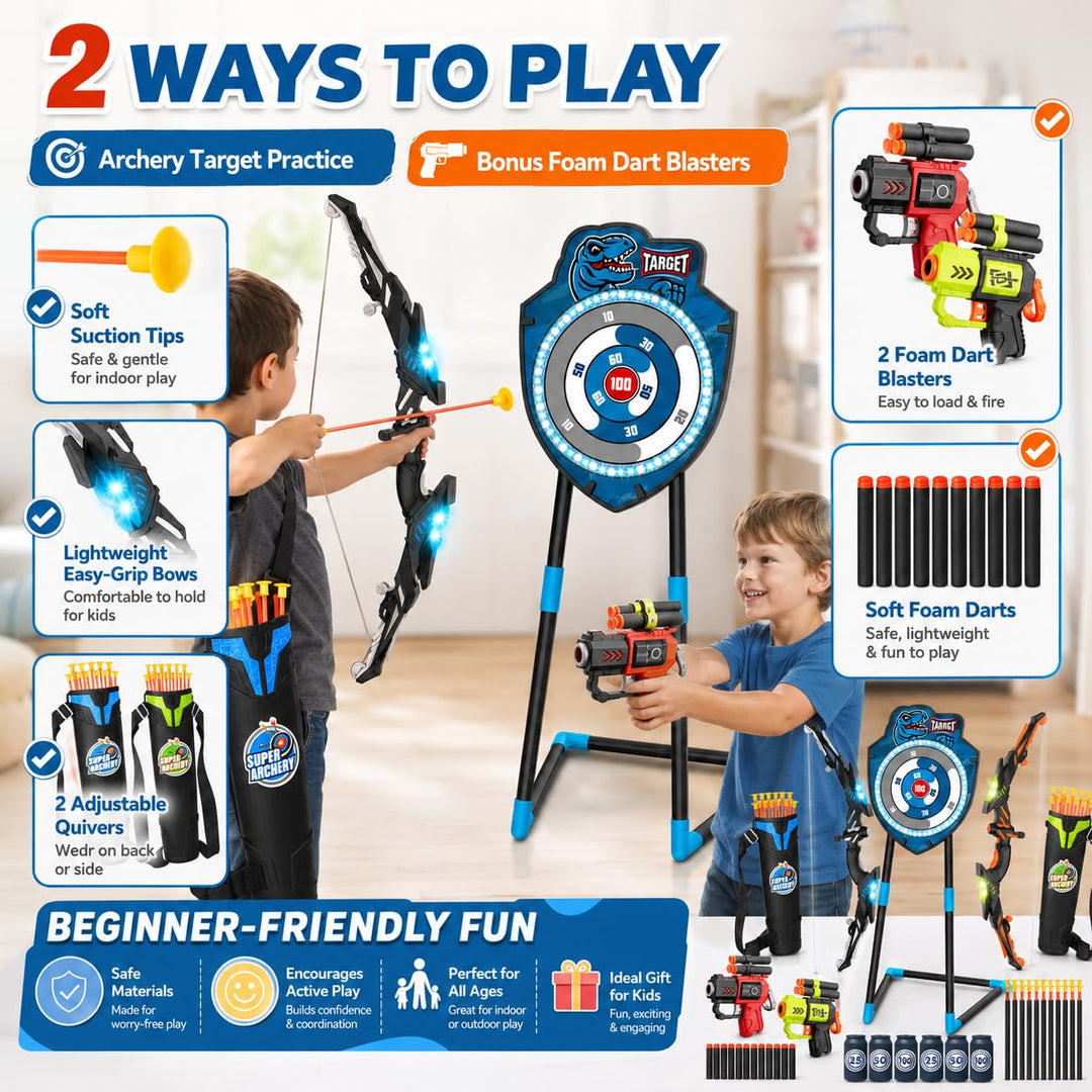 LED Bogenschiesset Kinder 4-12 Jahre mit Zielscheibe 2er-Set - Bild 4
